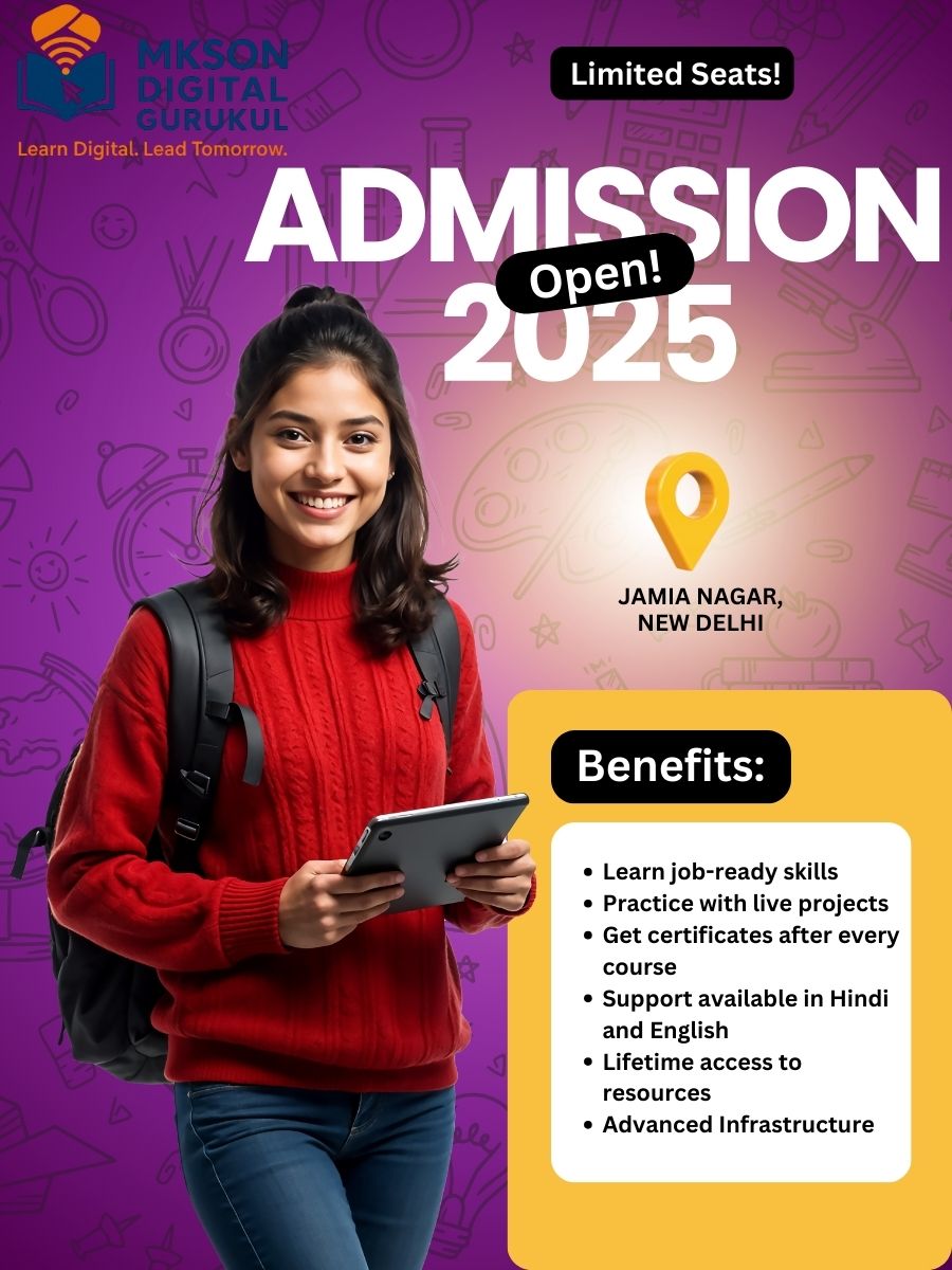 Admission open banner at Mkson Digital Gurukul for digital courses